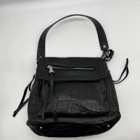 Aimee Kestenberg Leather Shoulder Bag Black Croco - Picture 1 of 15